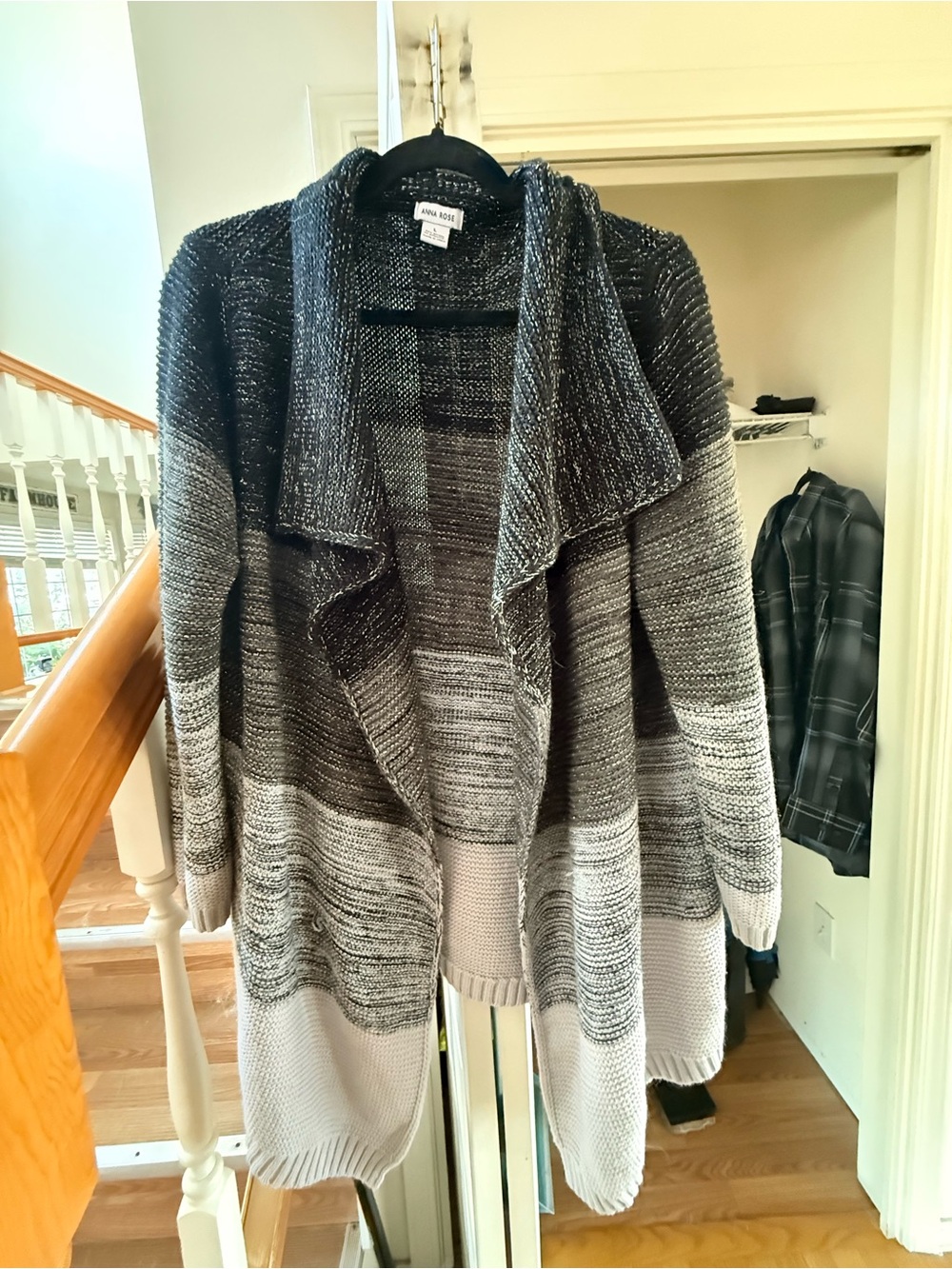 Ombre Open-Front glitter Knit Cardigan - Black & Gray
